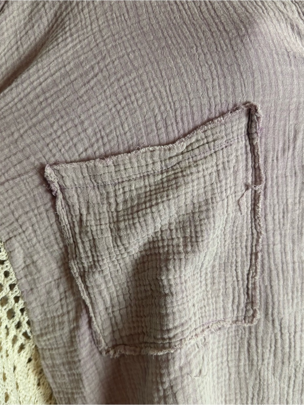 NWT POL Crochet Lantern Drop Sleeve Gauze Distressed Shacket Size Medium - Picture 6 of 13